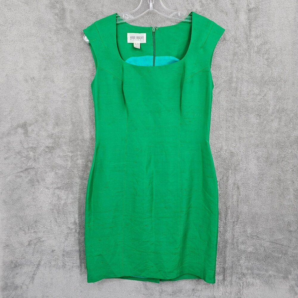 Hugo Buscati Milano Silk Bodycon Dress 6 Kelly Green Cap Sleeve Vintage Fitted